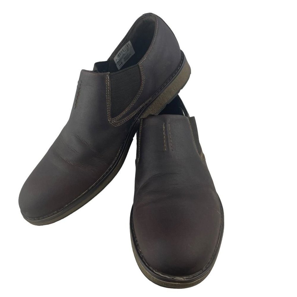 Clarks Mens J Hinman Step Slip-On Shoes Brown Leather Stretch Cushioned 9.5M - Picture 1 of 9